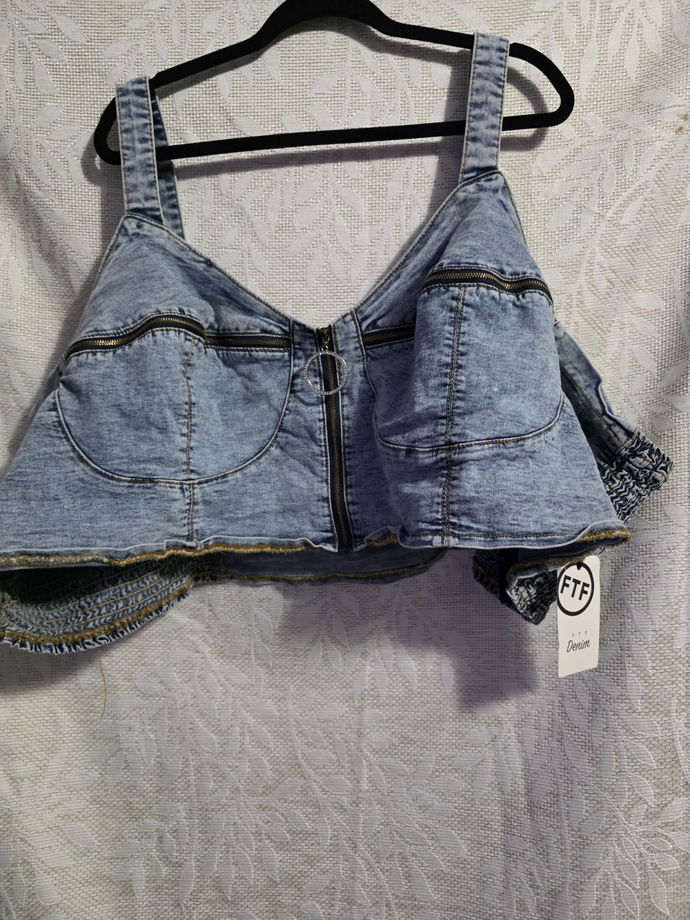 Fashion to Figure Light Wash Denim Zip Front Bralette Top